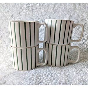 NEW Christmas Collection Set Of 4 Mug Green Stripe Stackable 15oz Coffee Tea Lot